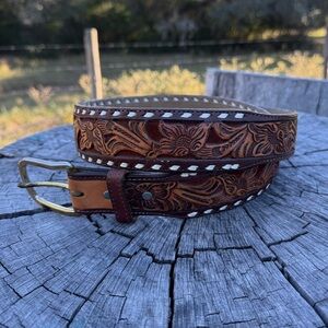 Hand Tooled Circle Y Leather Belt